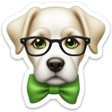 bege-and-white-dog-with-green-eyes-and-glasses-and-green-bow sticker