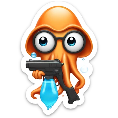 Squid holding water gun sticker