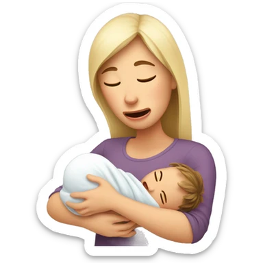 European mother crying with newborn sticker