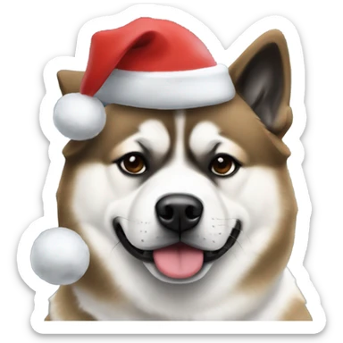 Black American akita wearing Christmas hat with his black and white American akita friend  sticker