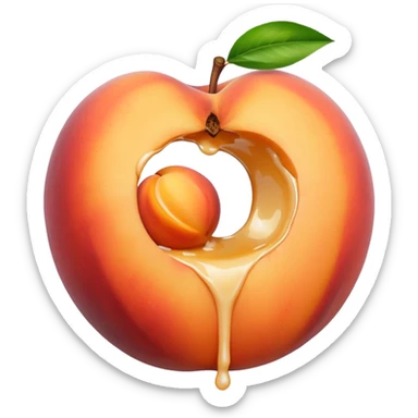 big hole in the middle of a peach. milk is leaking out of the hole sticker
