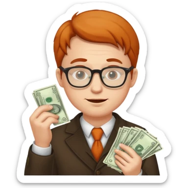 A cunning man in glasses counting money sticker