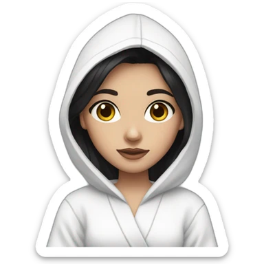 brunette girl with dark collected hair, in a white robe and black sweatpants dressed high sticker