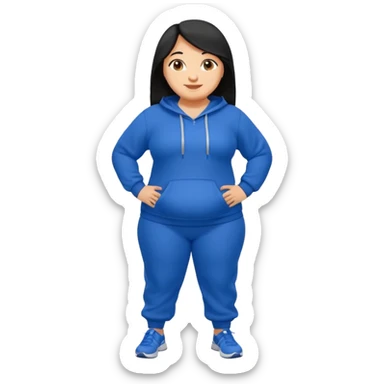 a pretty bratz tan girl who is very very fat . Hair color black. blue Jogging outfit sticker