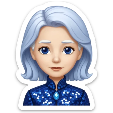 Madame Moribble from The Wizard of Oz with white hair, indigo sequin outfit sticker