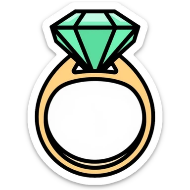 Elegant diamond ring with gold band and emerald-shaped diamond gemstone sticker