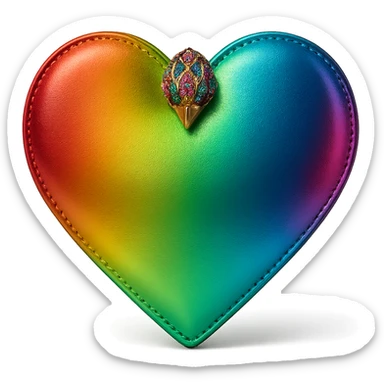 heart-shaped purse inspired by Kurt Geiger, bold rainbow gradient, metallic sheen, jeweled clasp, modern fashion-forward style sticker