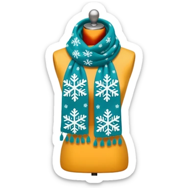 Realistic teal and white snowflake winter scarf isolated. sticker