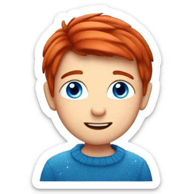 Red straight haired boy with blue eyes and Christmas on top of him sticker