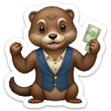 generate a take my money otter emoji, similarly to the futurama phlipp emoji. with philipp holding some banknotes in his fist high sticker