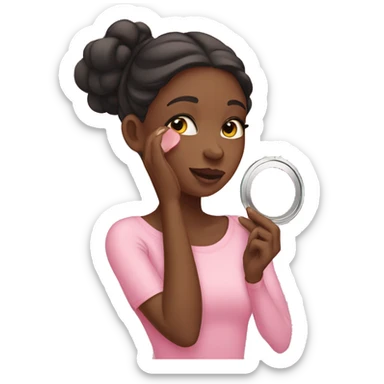 Girl putting on pink blush sticker