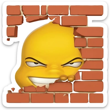 Yellow emoji face sneakily peeking from behind wall sticker