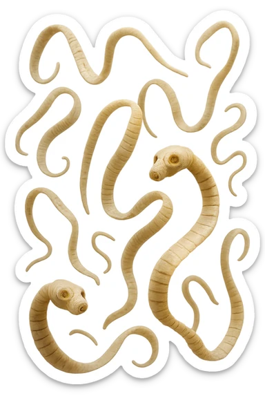 PARASSITI COME LA TENIA FLUTTUANO IN ARIA, iperrealistico 4k sticker