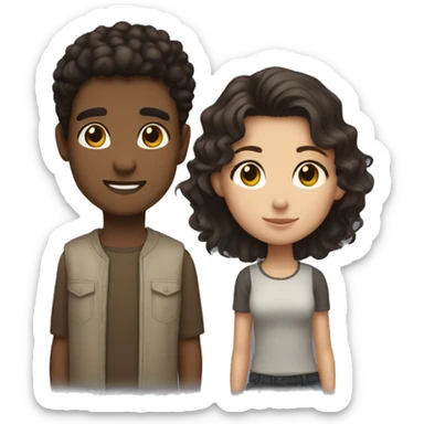 couple of boy and girl. boy is taller than her, he is strong, with dark, short, curly hair and brown small eyes. she is brunette and beautiful sticker