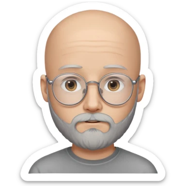 A young guy of 18 years old, bald, with a thick beard and very thin glasses. He has gray eyes and looks like a child, despite his age. sticker