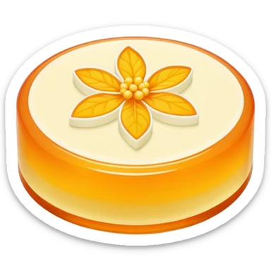 Osmanthus jelly cake with floral pattern, simplified emoji style with bold outlines and bright colors, cartoon style Gui Hua Gao traditional sweet sticker