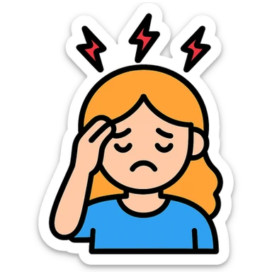 color outline icon of a sad girl with headache, hand on head sticker