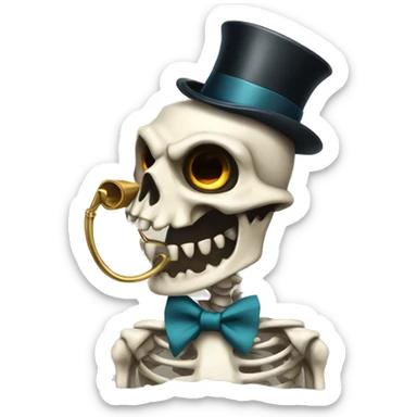 Sharks skeleton with a top hat sitting in a human position with a monocle and can under his arm sticker