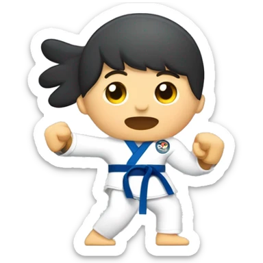 Una persona practicando Taekwondo con una discapacidad en un brazo. Sus movimientos muestran gracia y determinación, reflejando su habilidad y pasión por este deporte sticker