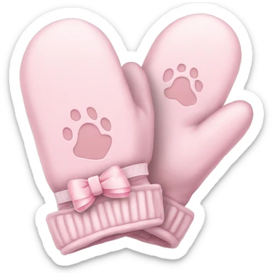 pale pink mittens with paw print and pale pink bow sticker