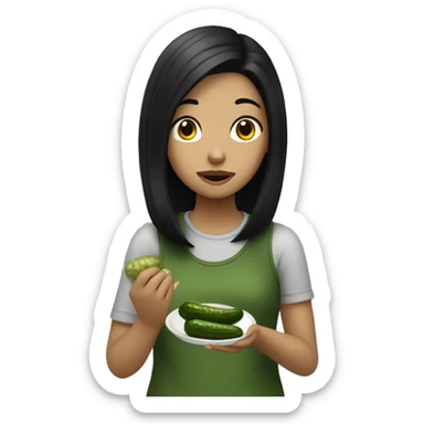 girl with black hair eating pickle sticker