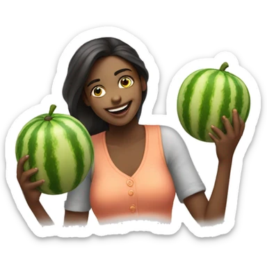 Girl With 2 melons in hand with eyes open smiling sticker