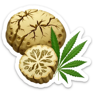 slices of white truffle with cannabis leaf sticker