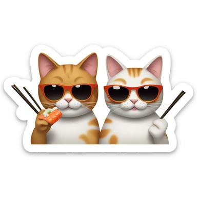 two cats wearing sunglasses and eating sushi sticker