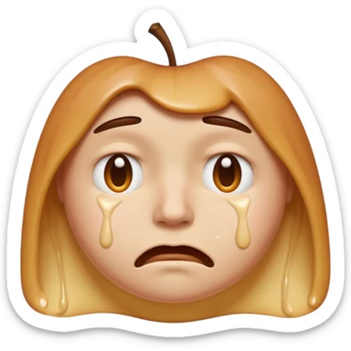 Apple-style emoji person inspired by the Apple melting face emoji (🫠), with a slightly drooping lower face due to heat, solid soft texture, annoyed and exhausted expression, raised eyebrow, unimpressed half-closed eyes, subtle sweat drops, consistent skin color, no dripping or glossy liquid effec. sticker