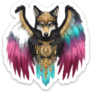 Dark black Beige cyan Pink magenta burgundy maroon cyan beige gray coyote black stripes wearing gold jewellery gold piercings gold gilded vintage watercolour tie dye black raven wings sticker