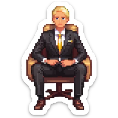 blonde businessman in suit sitting relaxed on vacation, resort background sticker