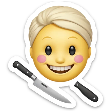 smiley emojie with knife in hand with pookie head sticker