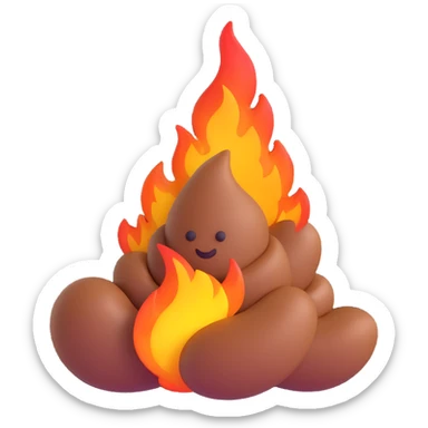 stylized poop with fire elements, vibrant and fun sticker