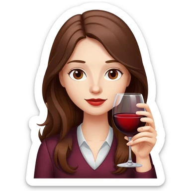 Long brown hair emoji drinking a glass of wine sticker