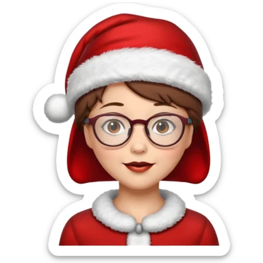 female Santa Claus with glasses with brown short hair sticker
