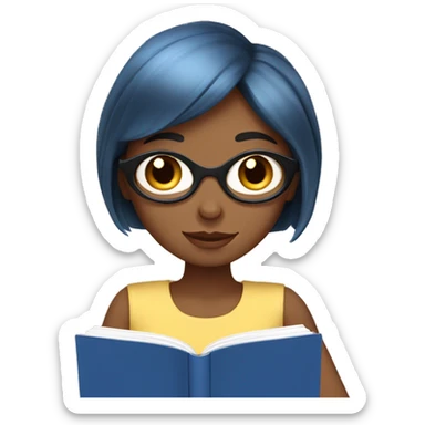 Blue eyed bob haired Brunette Girl reading a book  sticker