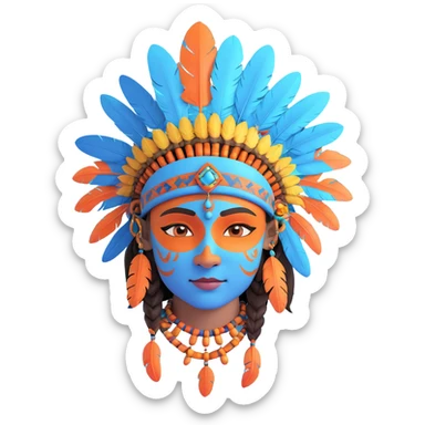blue avatar emoji with tribal face paint, feathered headdress, and necklace, similar to the reference sticker