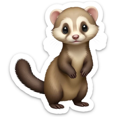 cinematic-[ferret]-realistic-full- long elongated body-standing-emoji,-tiny-paws-tucked-close,-head-tilted-dramatically,-sleek-[sable]-fur,-simplified-yet-realistic-focused-features,-highly-detailed,-glowing-with-an-almost-sarcastic-glow sticker