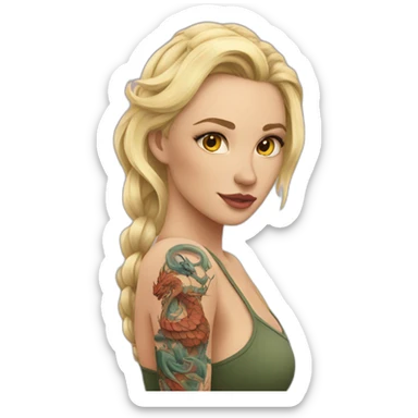femme blonde avec tatouages de dragon sur les bras sticker