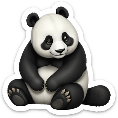 cinematic-[panda bear]-realistic-full-body-sitting-emoji,-tail-tucked-close,-head-tilted-dramatically,-thick-[black and white]-fur,-simplified-yet-realistic-focused-features,-highly-detailed,-glowing-with-an-almost-sarcastic-glow sticker