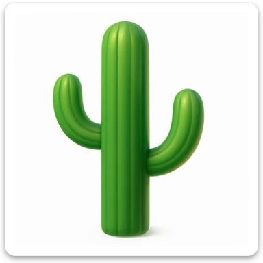 Create a cactus emoji that looks exactly like the reference image in iOS emoji style. The emoji should have 3D appearance, shiny surface, smooth gradients, soft shadows, and a realistic cactus shape with a classic emoji look. Add a subtle highlight to the cactus. sticker