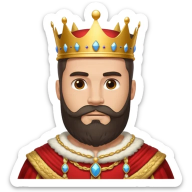 vull un perosnatge estil bimoji que sigui alt i fort amb una musculatura marcada i poderosa. Té una barba espessa i el cabell arriba fins a l'alçada del coll. Se'l representa amb la indumentària real i una corona al cap. sticker