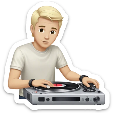White dj blonde hair male scratching the turntable sticker
