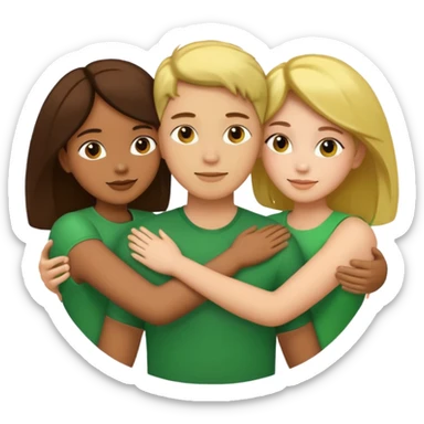 three people with a curcle that unites them with golden and green colours sticker