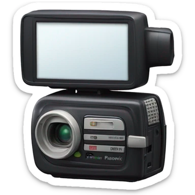 small 1990s Panasonic handheld camcorder with flip-out screen sticker