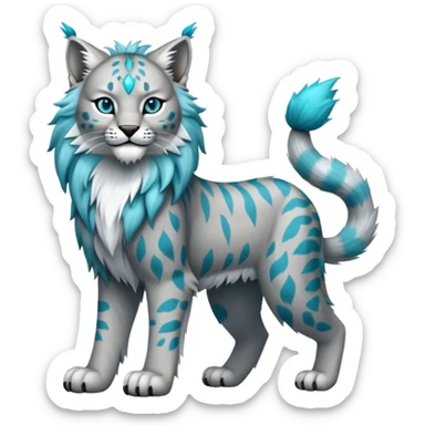 Silvery-grey and cyan Fairy-type Bobcat-Lynx-Lion-Fakémon full body sticker