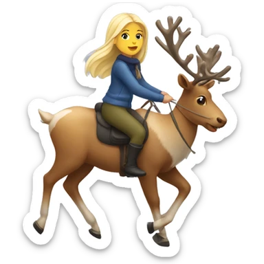 Blonde Girl who is Riding on a reindeer sticker