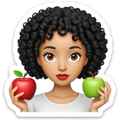 light skin Black woman with black curly hair, 3D Apple Memoji style sticker