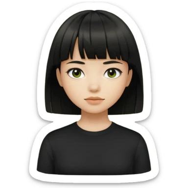 Emoji zombie girl verde com cabelo preto liso  curto com franja com uma blusa preta sticker