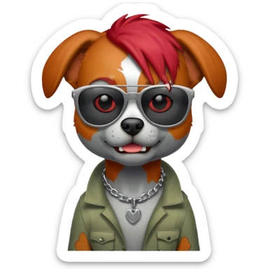 Zombie dog with red hair and sun glasses sticker